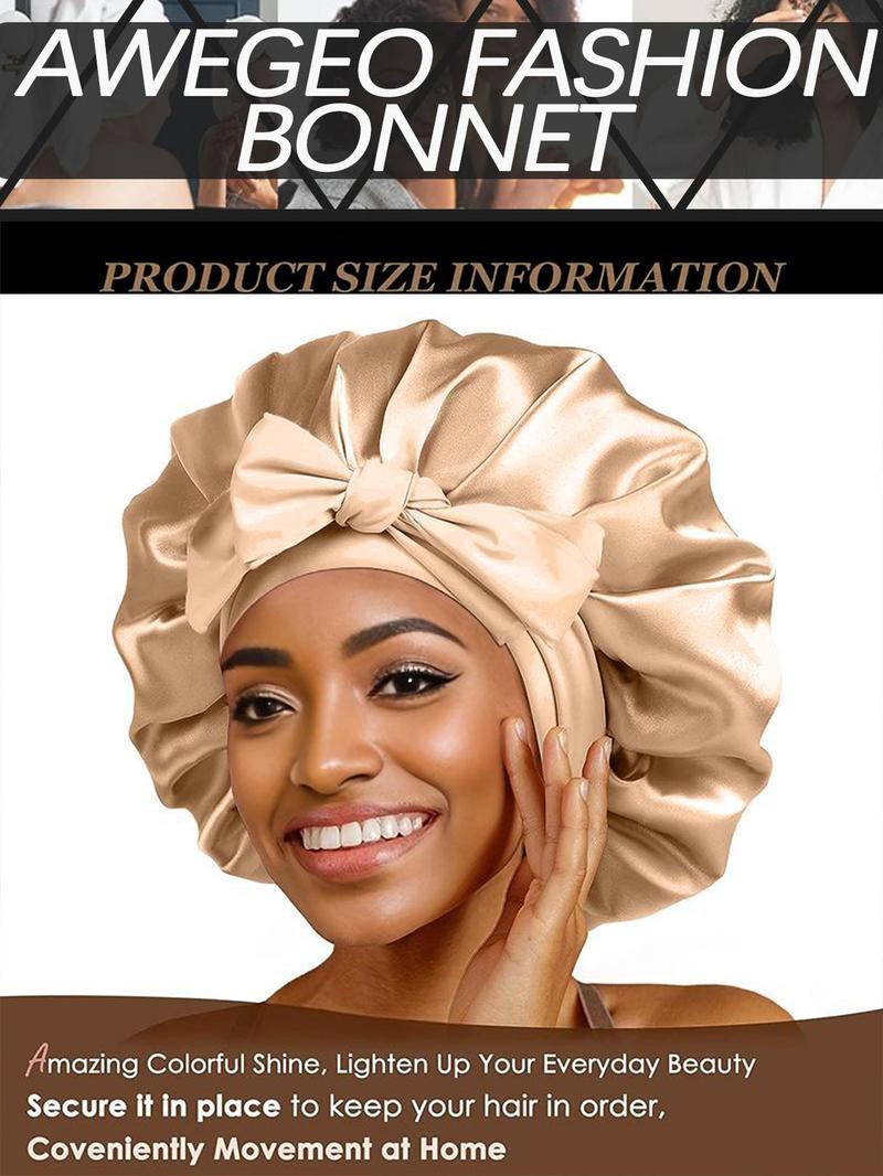 Women's Satin Bonnet with Tie, Soft Breathable Sleep Cap, Fashionable Plain Color, Comfortable Hair Protection Hat + 2 Silk Hair Ties