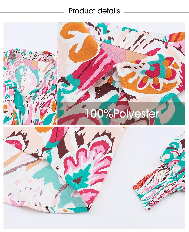 EVALESS Women's Casual Paisley Graphic Floral Print Springtok Shirts Tops V Neck Lantern Long Sleeve Loose Fitted Blouses 2026 Womenswear Trendy Outfits