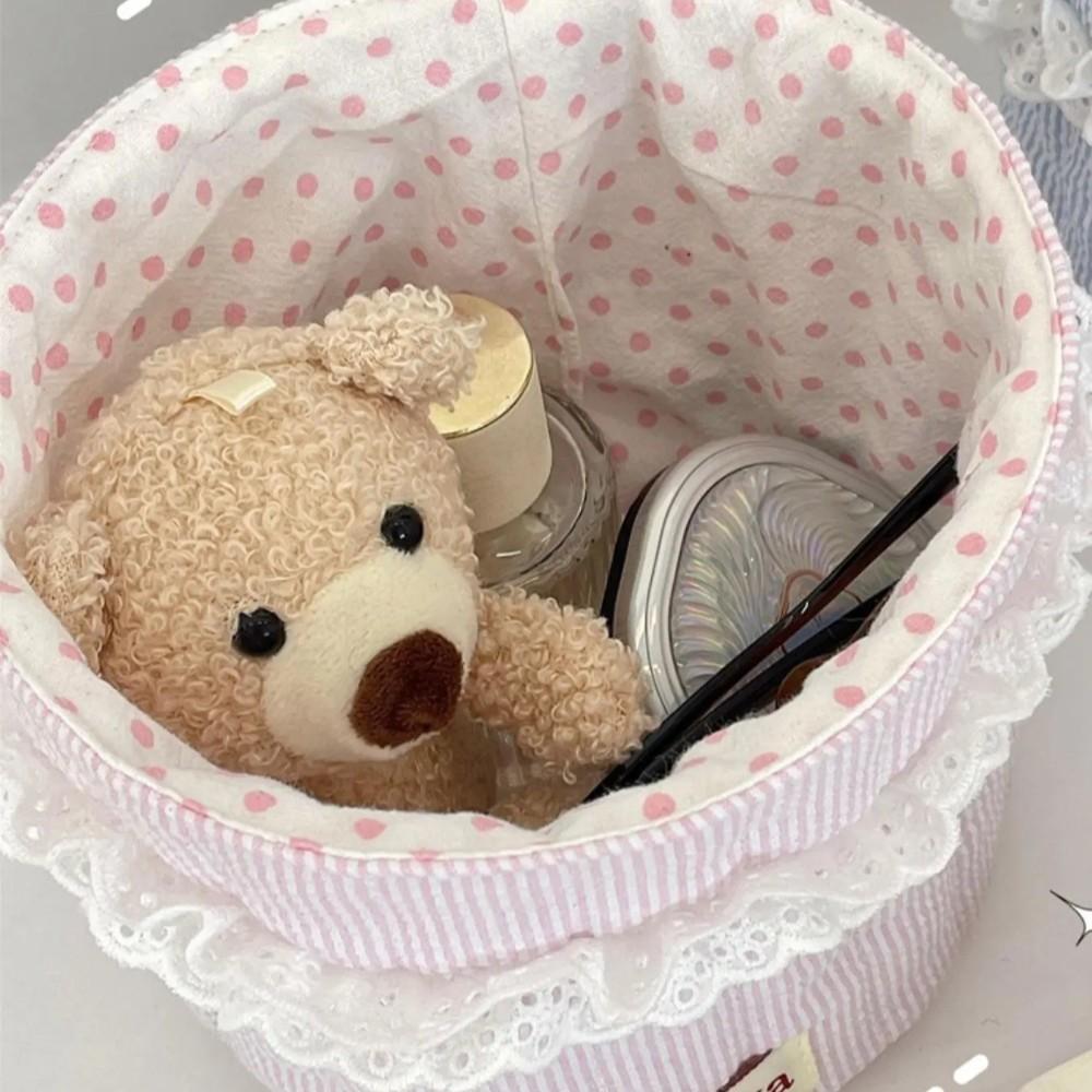 Cute Quilted Makeup Cosmetics Storage Basket, Scalloped Baskets, Multifunctional Large Capacity, Desktop Organizer for Home Office