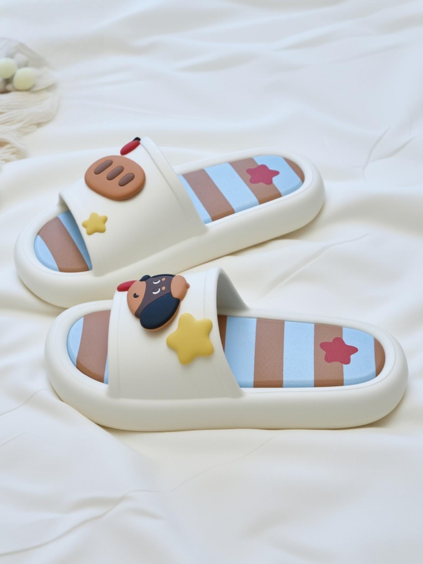 Cute Cartoon Dog Eva Slippers, Colorblock Striped Design, Comfortable Indoor Footwear, Perfect Gift, Multiple Colors Available