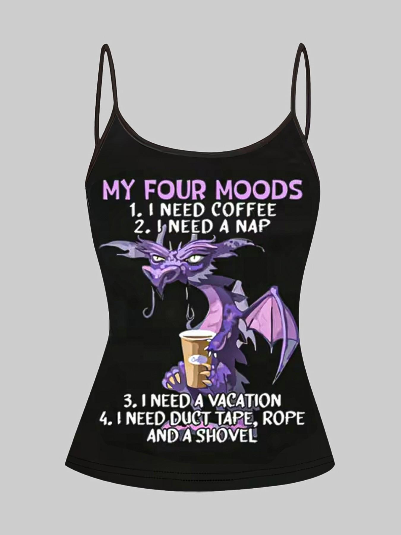 Funny Skull Dragon Three-Piece Set, Adjustable Straps, Casual Sleeveless Top, Slim-Fitting, Home Wear, Reversible Design