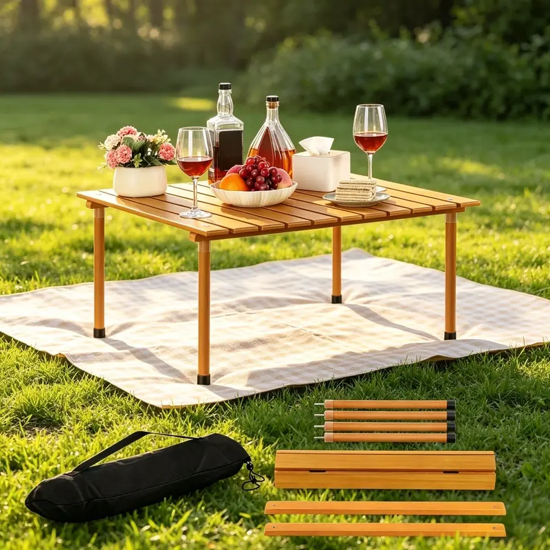 Portable folding camping side table, 1 multifunctional beach table, small picnic backpack table, suitable for outdoor cooking, barbecuing, hiking, boating