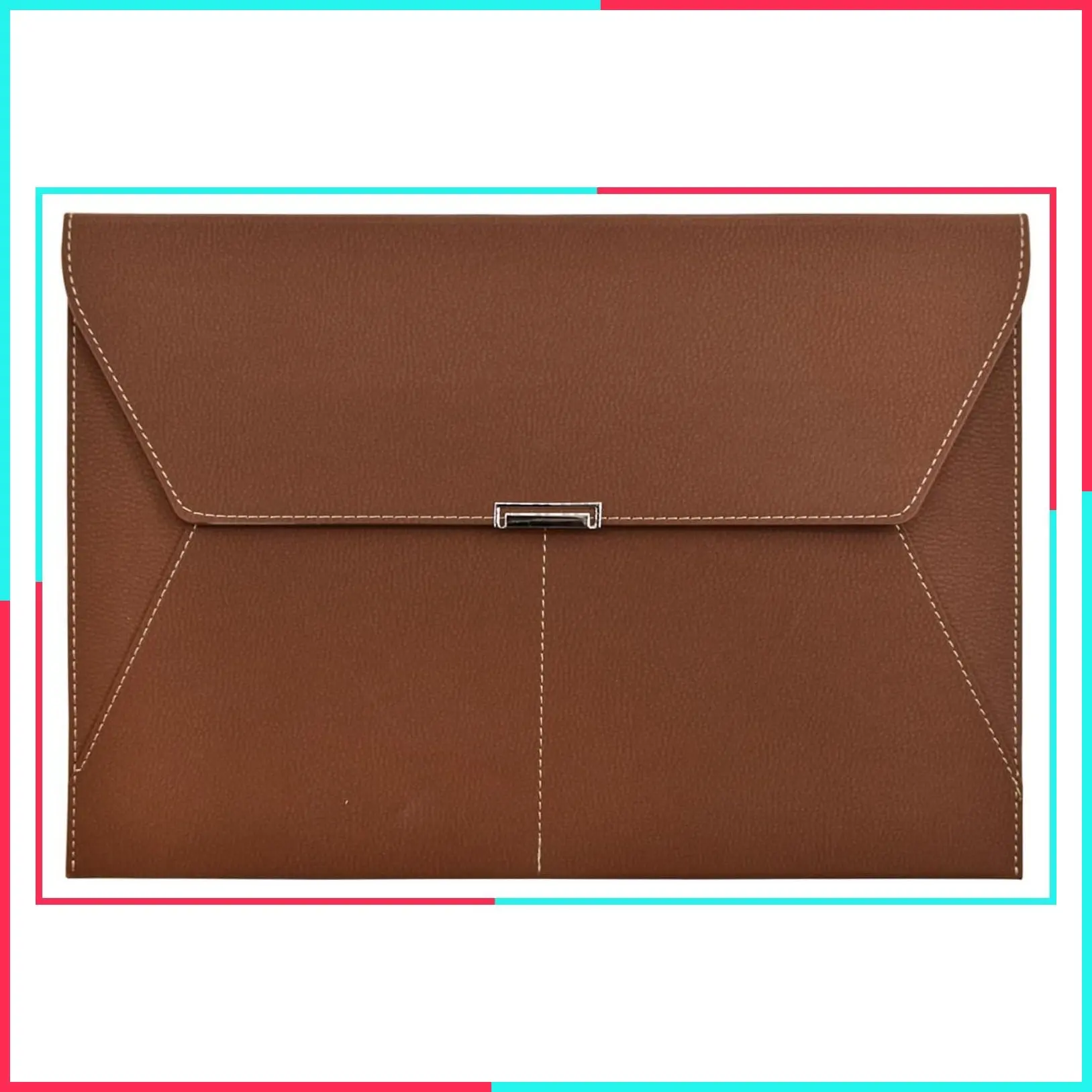 Waterproof Leather File Folder Document Organizer Portfolio with 3 Pockets, Magnetic Snap Closure for A4 Letter Size Paper - Brown