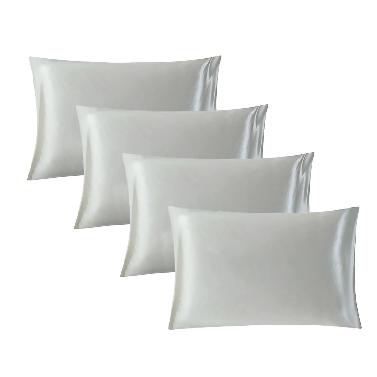 Set of 2 solid-color satin pillowcases, modern and minimalist, soft and comfortable bedding perfect for home bedrooms and dorm rooms. These cool, silky-satin pillowcases are a carefully curated must-have—sold without filling.