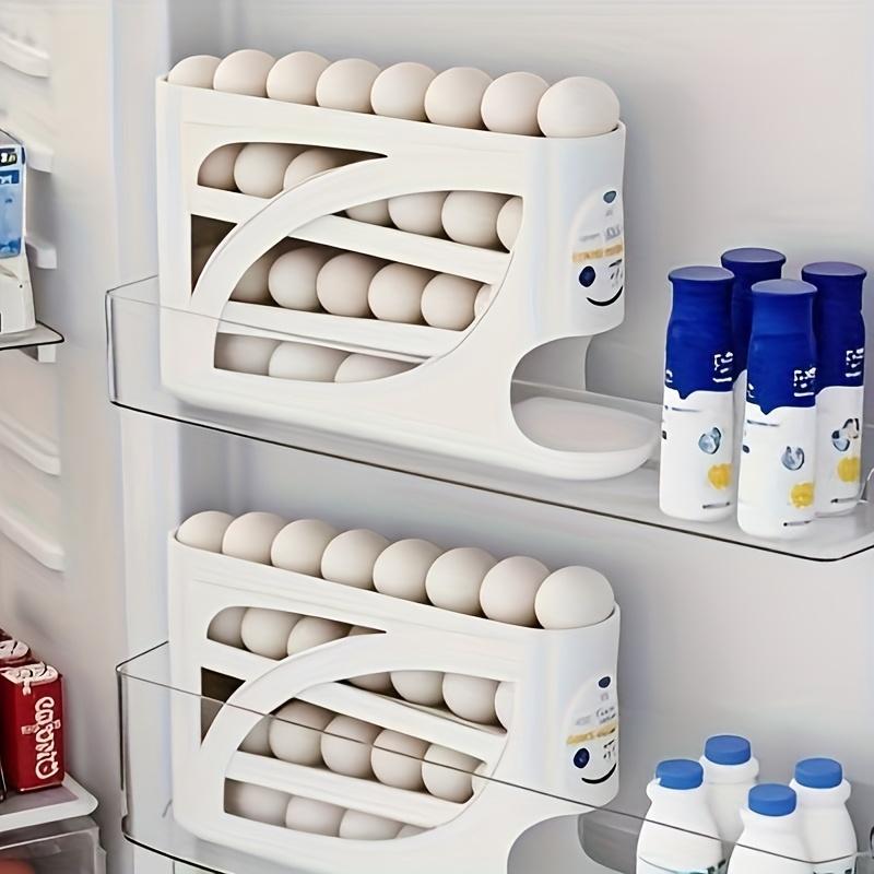32-Egg Capacity 4-Tier Fridge Egg Organizer | Side Door Storage for Kitchen | Auto-Rolling Multi-Layer Large Capacity Egg Holder