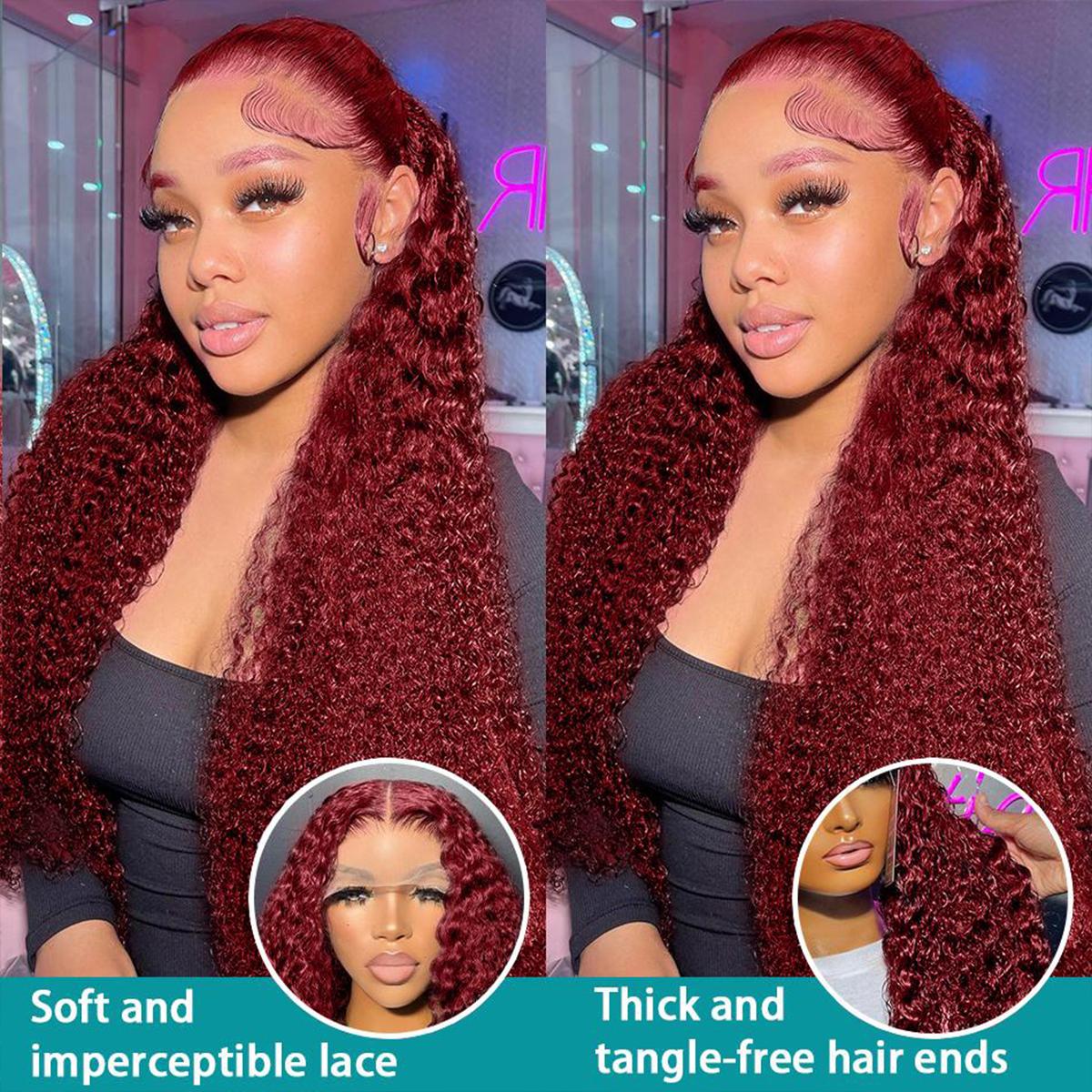[26‘’Deep Wave=$135] CheetahBeauty 200% Density 99J Burgundy/Natural Black/T1B/4/27/FB30 Highlight Deep Wave Human Hair Wig 13x6 HD Transparent Lace Front Remy Hair Wigs Pre Plucked Brazilian Deep Wave Human Hair Wig For Women #TikTokShopHolidayHaul