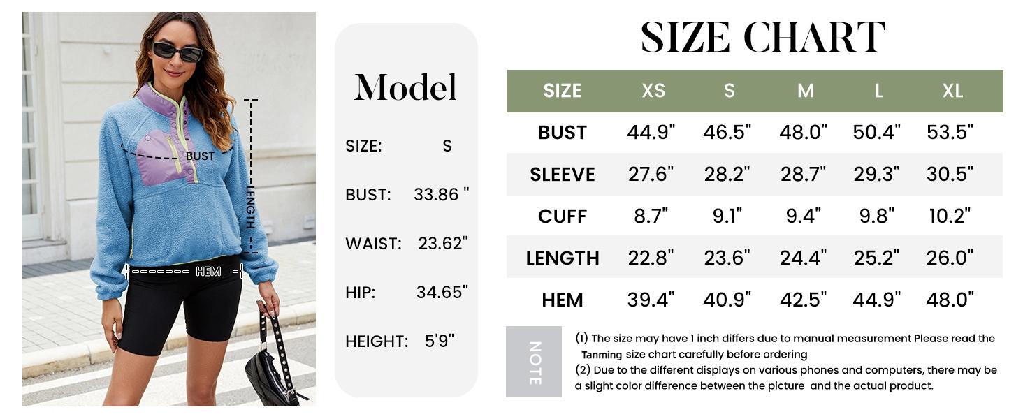 Tanming Womens Cropped Sherpa Fleece Pullover Zip Up Jacket with Pockets Soft Fuzzy Lightweight Warm Coat Outerwear Womenswear Baggy Long Sleeve