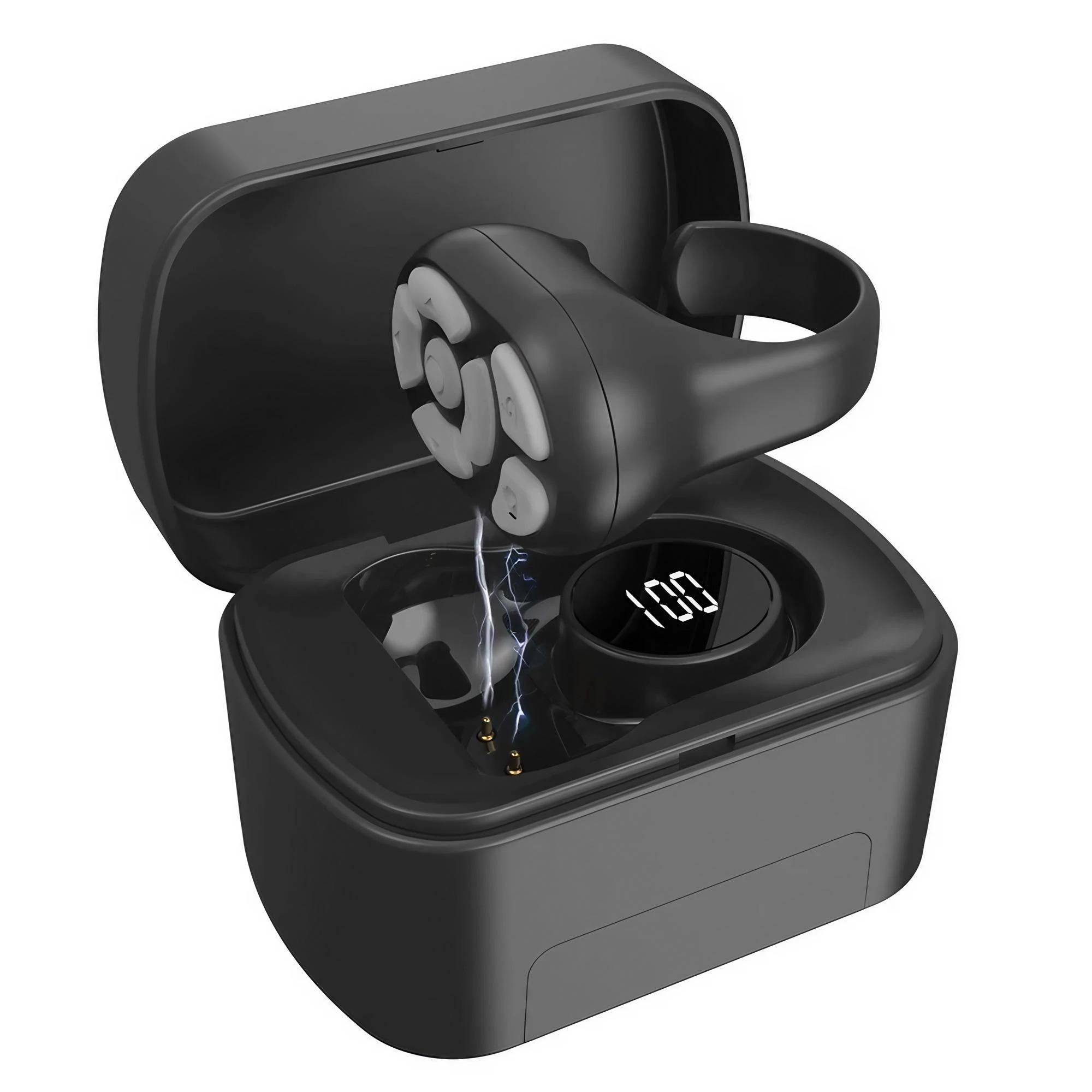 Wireless Ring Remote with Digital Display Charging Case, 7-Key Scroll Clicker for Smartphones Tablets iOS Android. Rechargeable Selfie Video Controller Compatible with Mobile Devices.