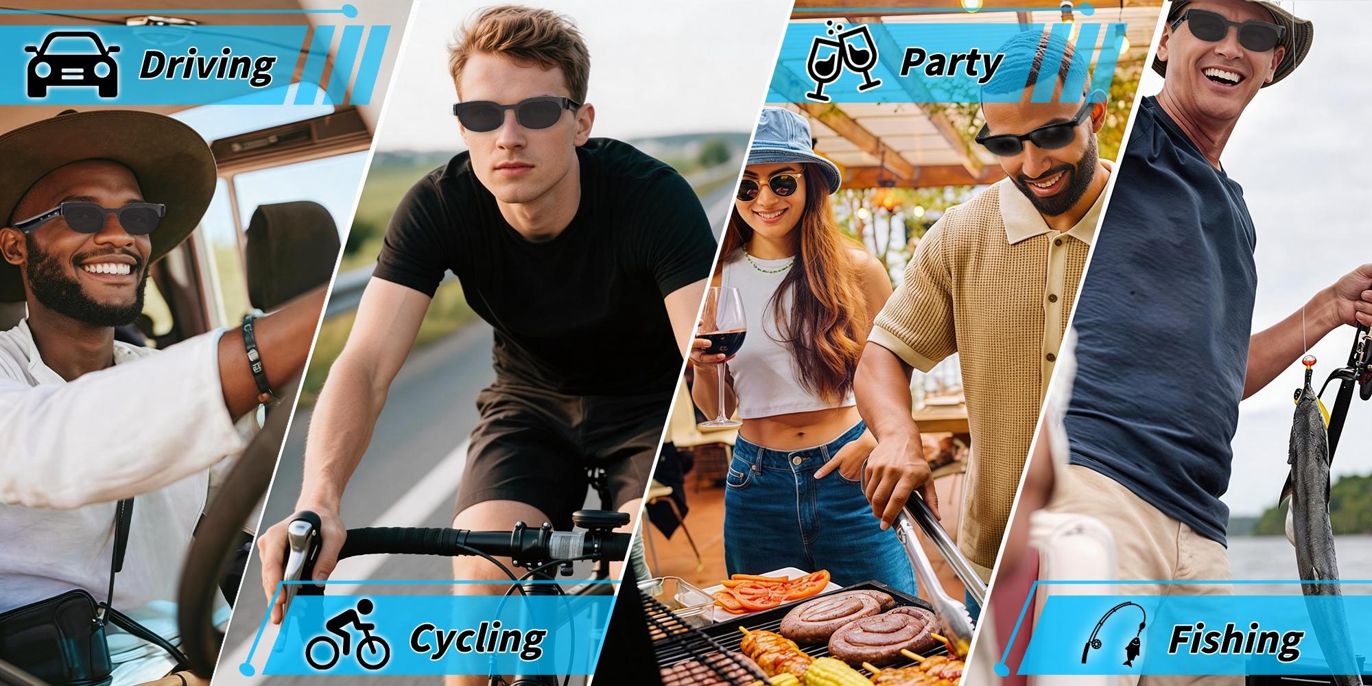 BT 5.3 Wireless Bluetooth Audio Sunglasses,Speakers & Mic, Hands-Free Call, Music, UV Protection, 5-6H Battery, Voice Assistant, Unisex Smart Glasses for Outdoor Sports