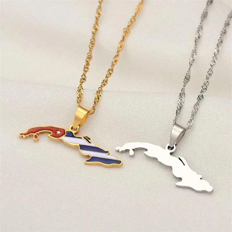 Fashion La República de Cuba Map Flag Pendant Necklace Stainless Steel Men Women Maps Jewelry Gift