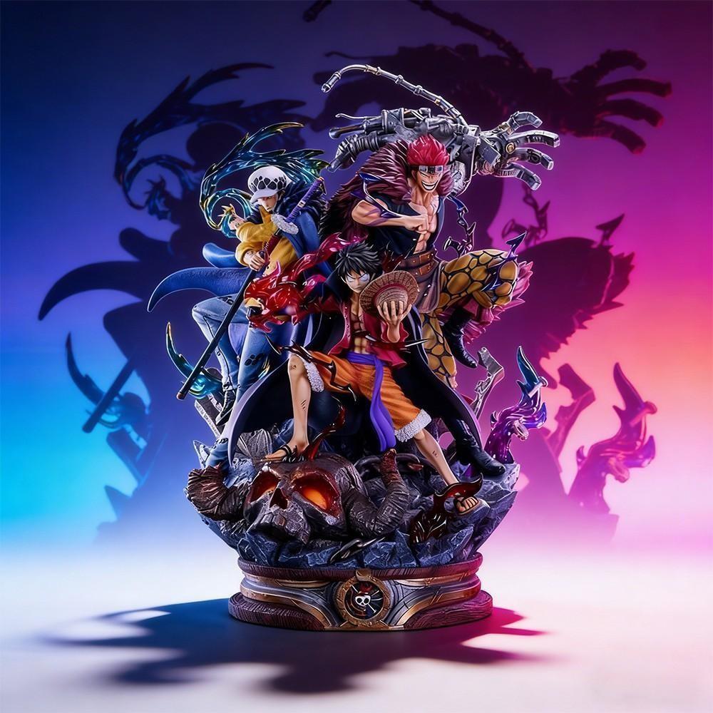 One Piece Supernova Trio Figure, Luffy / Law / Kid Three Captains Statue，Onigashima Captains Collectible Statue, With Special Effects Base，Three Captains Anime Figure, Collectible Set for Fans & Display，With Skull Base and Full Aura Details