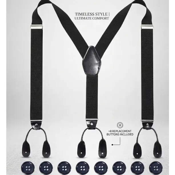 Men's Heavy Duty 1.4" Y-Back Button Suspenders - Adjustable Elastic Tuxedo Braces with Premium Leather Button Ends for Suits & Dress Pants