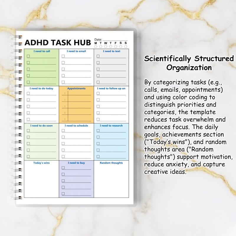 ADHD Schedule - Time Management Notepad for Adults with ADHD, Simplify Your Day with Categorized Checklists for Calls, Emails & Tasks, A5, 108 Pages, Lay-Flat Twin-Wire Binding, Productivity Planner