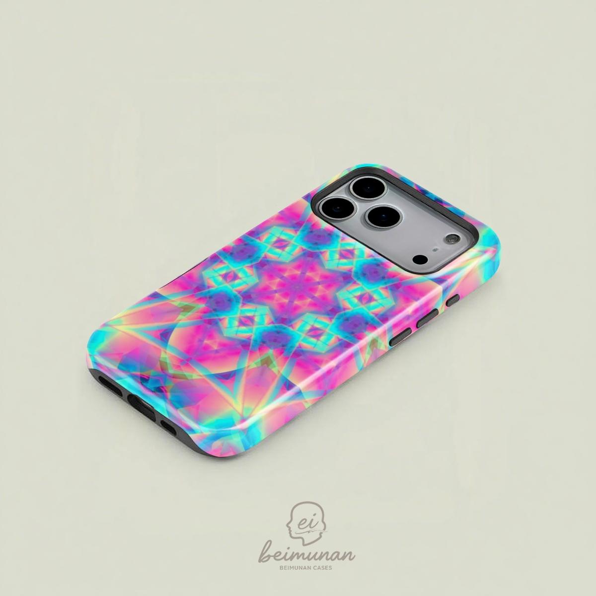 1PC Psychedelic Holographic Trippy Pattern Phone Case， Heavy Duty Shockproof 2in1 Protective Case for iPhone17 16 15 14 13 12 Pro Max， Samsung Galaxy S26 S25 S24 S23 S22 Ultra Series Gift Minimalist Fashion Shell