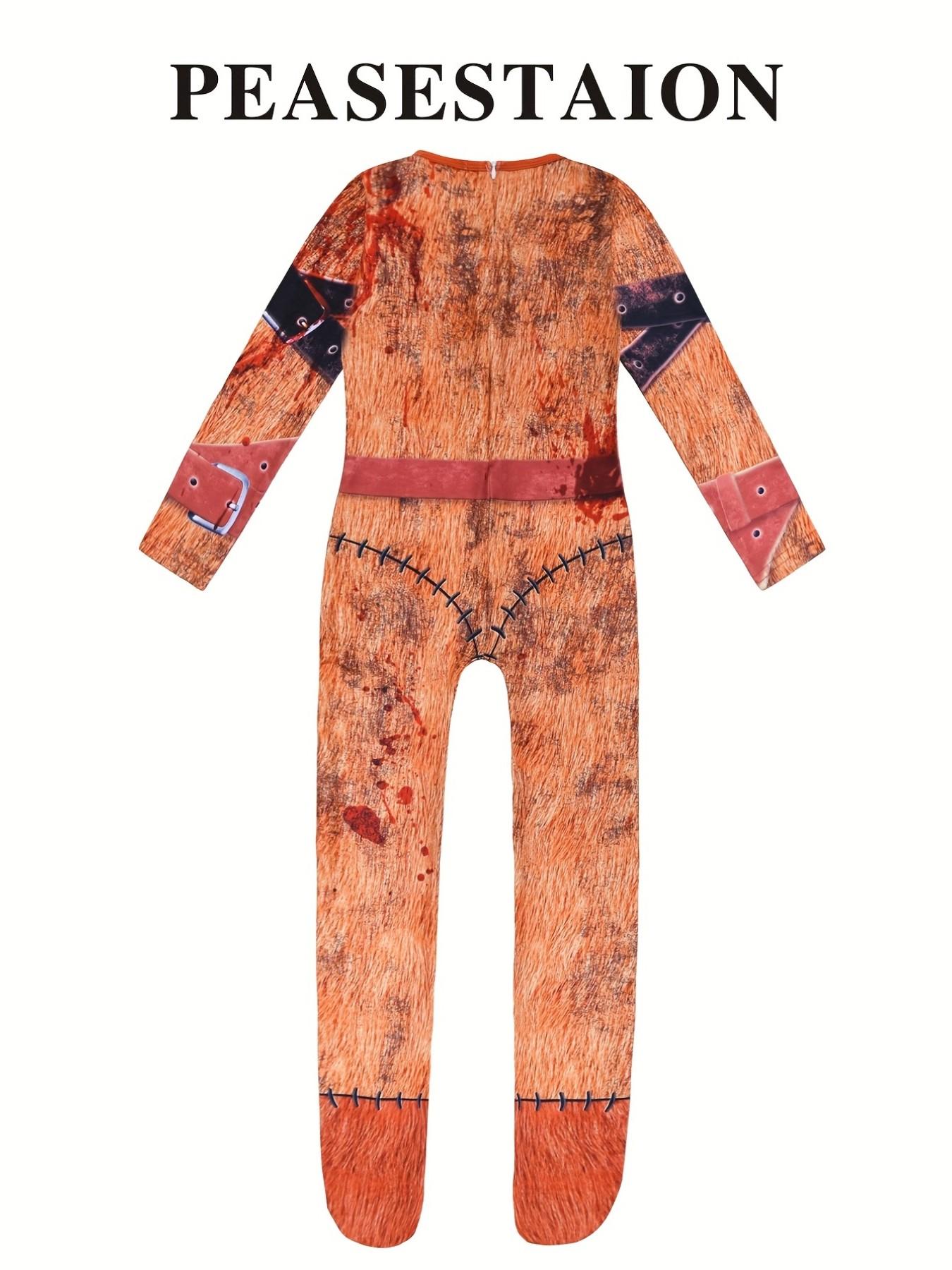 3-Piece Jumpsuit Set, Fashionable Cool Funny Position Print Costume + Headwear + Gloves, Unisex Kids Halloween Christmas