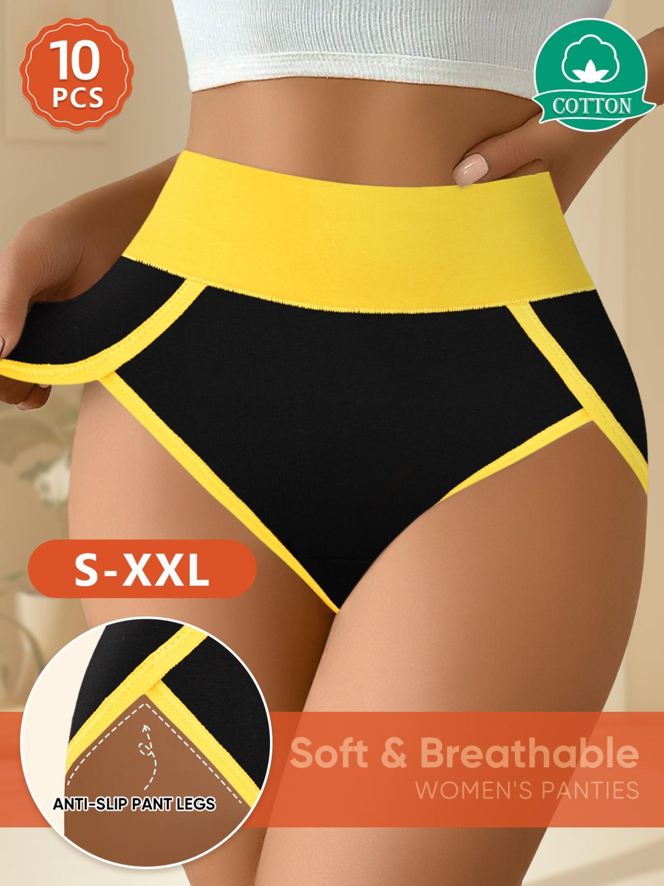 Women's Cotton Colorblock Underwear Set, Soft Breathable High-Waisted Comfort, Fitted Triangle Panties, Sizes S-Xxl, All Seasons