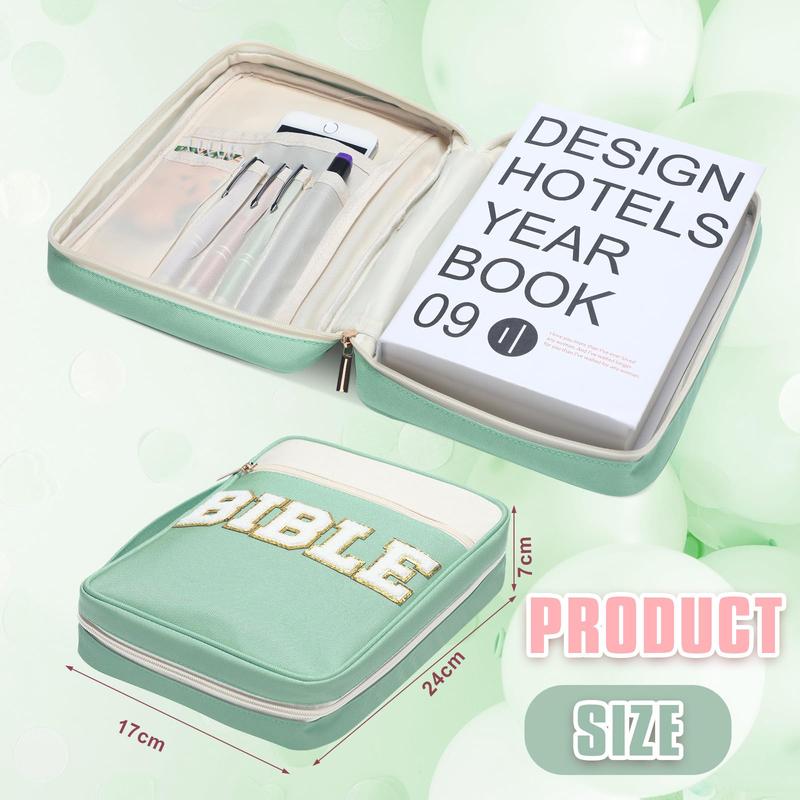 Bible Case for Christian Girl, Cute Bible Case Chenille Letter Bible Cover Case with Shoulder Strap Canvas Tote Carrying Bag Gift for Christian Teenagers Girl Student, Bible Study Supplies, Church Tote Bag, Easter Gift for Christian Daughter