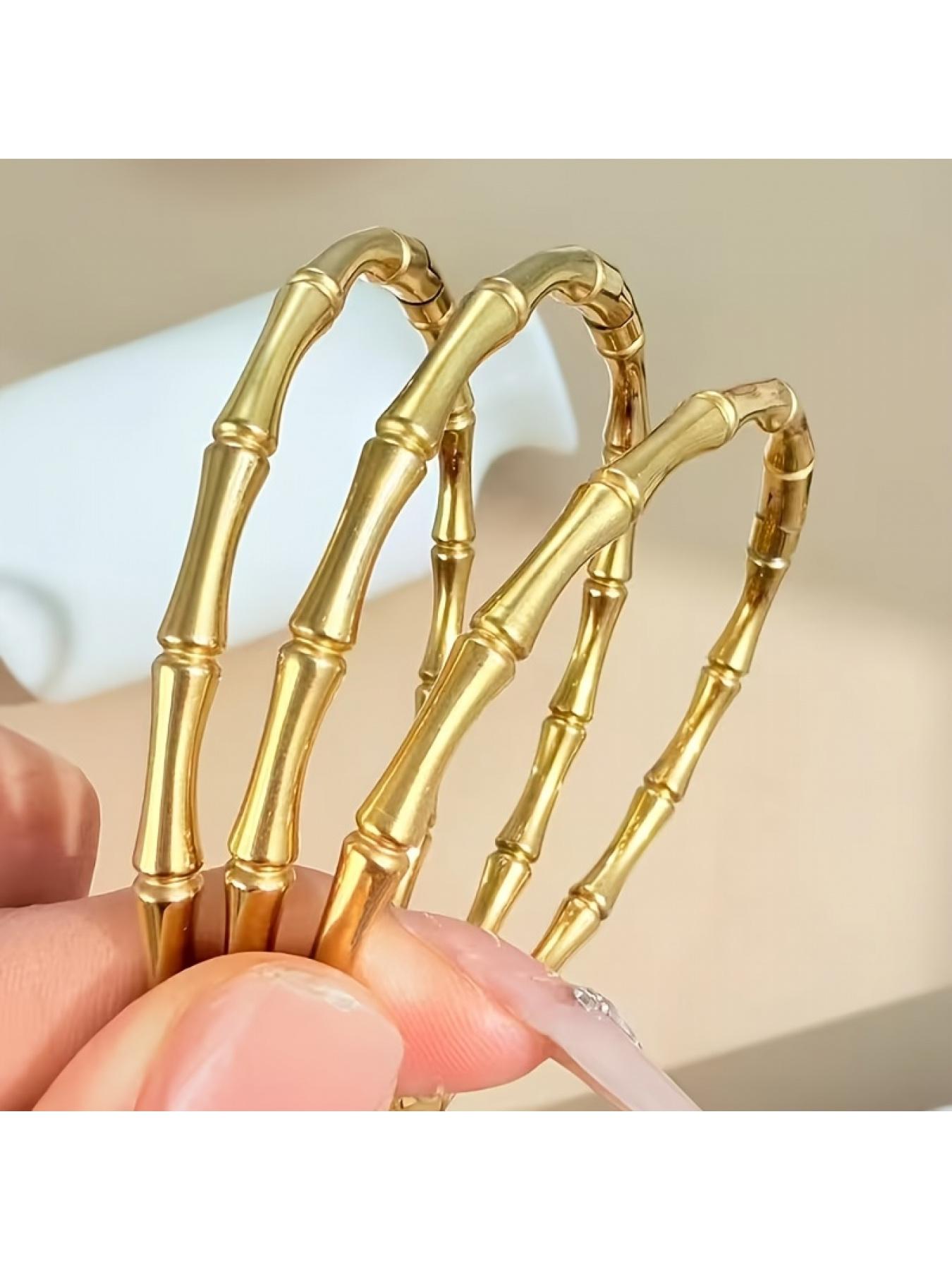 Bamboo Design Gold Bangle Set, 3-Piece Stackable Bracelets, Stainless Steel No Fading Bangles, for Women, Fashion Jewelry & Gifts for Daily Wear.