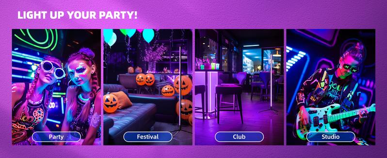 Barrina T10 LED Black Light Bar, Vertical Standing UV Blacklight, 40W, 400nm, 4FT with On/Off Switch and Tripod Floor Stand