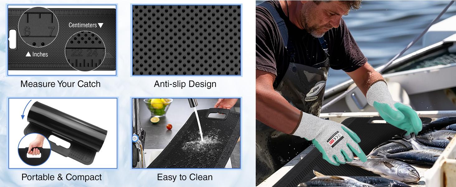 #JumpstartSale FLISSA 4-Pack Fish Fillet Set with Fillet Knife, Foldable Fish Fillet Board with Clamp, Knife Sharpener and Cut Resistant Gloves, Fish Cleaning Kit for Easy Fish Cleaning, Filleting and Cutting