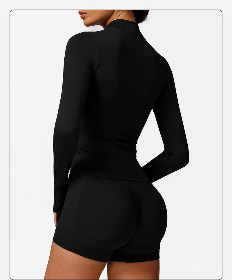 MFVIM 3-Piece Women's Sportswear Set - Solid Color Cross Short Top High-Waisted Leggings Zip Jacket Ultra-Comfortable Yoga Outfit For Fitness Running Gym Sessions Training Clothes Stretchable Activewear