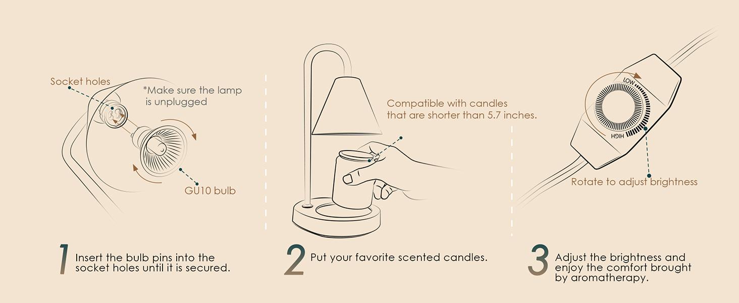 Candle Warmer Lamp,Electric Candle Warmer with Dimmable Light,Scented Wax Melter,No Smoke,Compatible with Various Jar,with 2 Light Bulbs,Home Decor Gifts-Black Decorative Fragrance Ornaments Milk Coffe