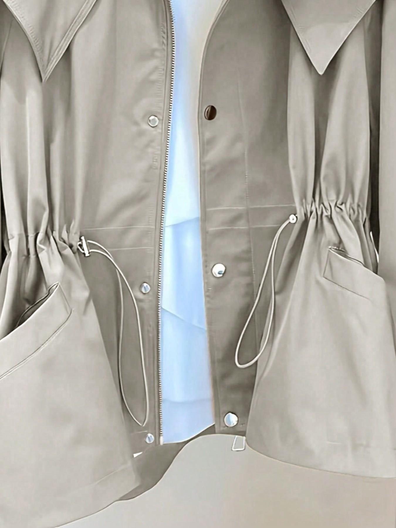 Women's Elegant Baggy Windbreaker Coat, Workwear Jacket, Drawstring Waist Design, Pockets Included, Essential for Fall and Winter Women's Elegant Baggy Windbreaker Coat, Workwear Jacket, Drawstring Waist Design, Pockets Included, Essential for Fall and Winter
