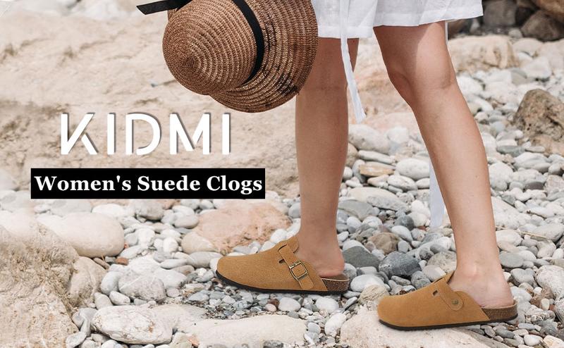 KIDMI Suede Clogs Women Fashion Men Round Toe Cork Footbed Clogs Potato Shoes Clogs Men Shoes Outdoor Nonslip Walking Shoes Slides Home Slippers With Arch Support Retro Design Unisex Clogs【Order Reference Size Guide】