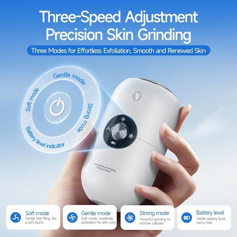 Electric Foot Callus Remover Grinder - Rechargeable Pedicure Tools Callus Remover for Feet Foot Scrubber File Foot Care with 3 Speeds 2 Stainless Nail Art Nail Cutics Cleansing White Manicure Set Long Lasting Salon Water Proof Cleanser