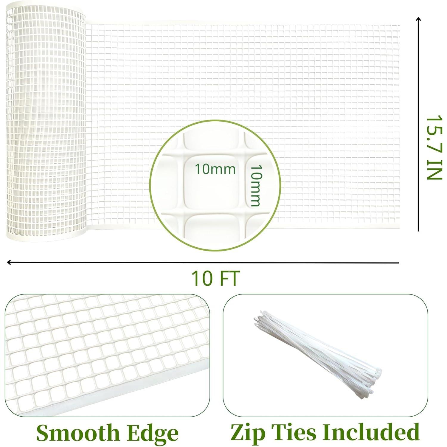 Plastic Wire Mesh Fence, Balcony Fence for  and Pets, Safety Fence, Stair Protector, Poultry, Garden, Tree Support, Durable Material, Free Zip Ties (White, 15.7'' x 10')