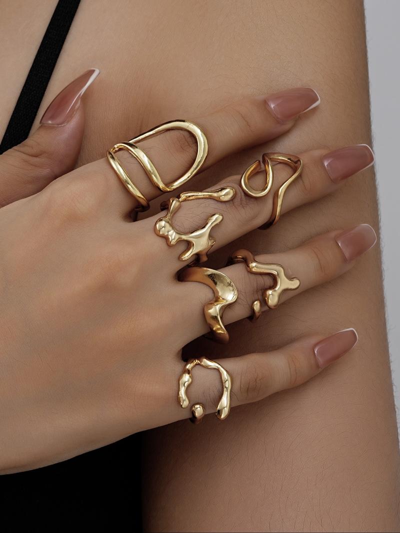 Punk Style Geometric Design Ring Set, Gold Stackable Rings, Statement Rings, Fashion Accessories for Women & Girls, Casual Stackable Rings for Party, Daily Clothing Decor, for Gift, Jewelry for Women, Bohemian Stackable Rings, Gift Ideas