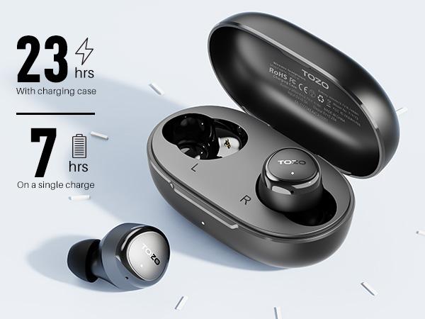 TOZO E1 Wireless Earbuds Build in Mic Clear Calls Ergonomic Light-Weight Bluetooth 5.3 in Ear Headphones IPX6 Waterproof Premium Stereo Sound Headset 30H Playtime with 32 EQs via APP, Black FathersDayGift Audio Charging earbuds headphones bluetooth