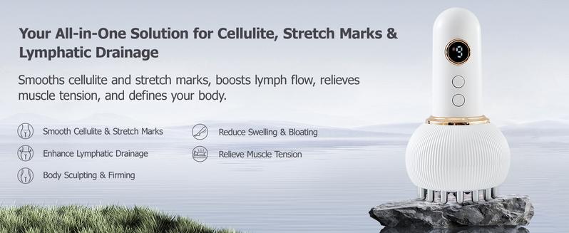 Handheld Body Massager for Legs & Belly - Lymphatic Drainage & Anti Cellulite Tool with Heat, Vibration - Electric Sculpting Machine Reduces Stretch Marks + Cellulite White Detox Gift