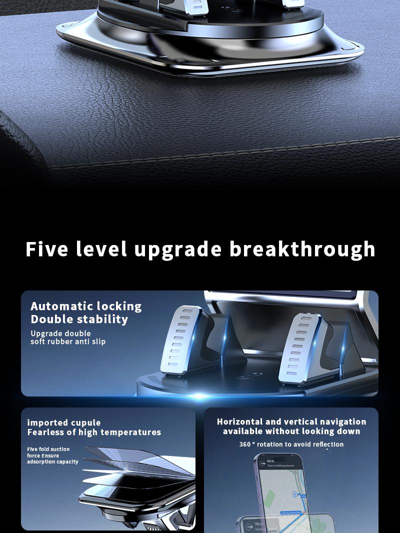 Car phone holder 360 degree rotation, suitable for car navigation in-car dashboard, horizontal and vertical screen adjustment angle, suction cup fixed non-slip mobile phone holder suitable for iPhone and Android Car Mount Smartphone