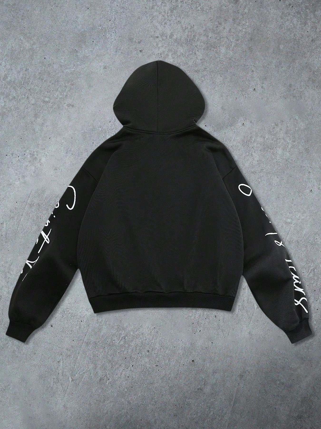 Men's Hooded Sweatshirt Autumn Winter Street Style American Fashion Eye Element English Pattern Print Short Hoodie Casual Streetwear Sweatshirt