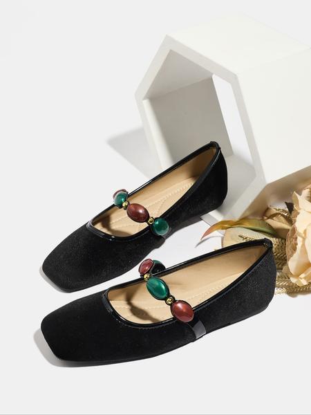 Women's Plus Size Retro Flat Shoes Slip-On Comfortable Soft Sole Mary Jane Flats with Gem Decoration Casual Commuter Shoes All Seasons Footwear