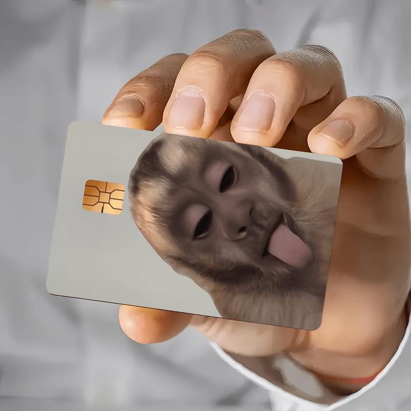 2 Cute and Funny Monkey Sticking Out Tongues Design Pattern Credit Card Skin Cover Waterproof Stickers, Ultra-thin, High-quality, Scratch-resistant. Suitable for Credit Cards, Bank Cards, Transit Cards. Removable Self-adhesive for Most Cards.