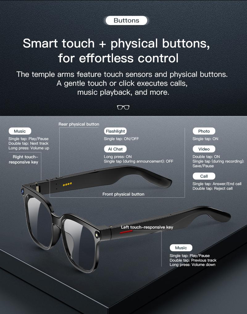Lifebee with HD Camera, Support Photography & Video Recording, Answer Calls, Play Music, 290mah Battery, Long-Lasting, Wearable Smart Glasses