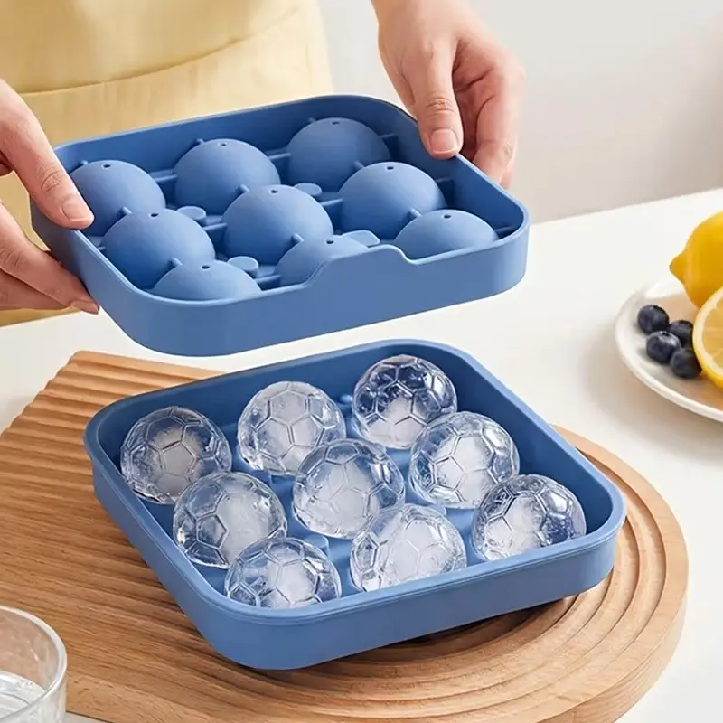 9-Cavity Silicone Soccer & Hockey Puck Ice Cube Tray with Lid – Round Ice Mold Whiskey Ice Cubes Mold for Whiskey, Cocktails, and Party Drinks – Easy Release, Flexible, and Durable – Ideal for Home Bars and Sports-Themed Parties