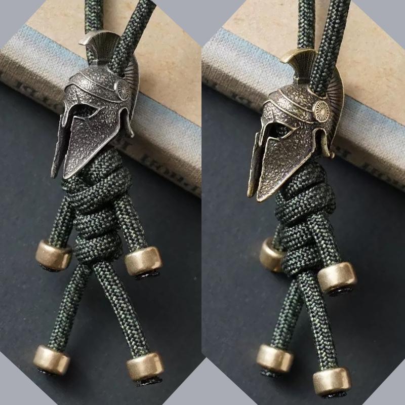 Spartan Warrior Paracord Keychain 2 Pack, Vintage Brass Helmet, Tactical Edc Car Key Holder, Outdoor Camping Gift for Men