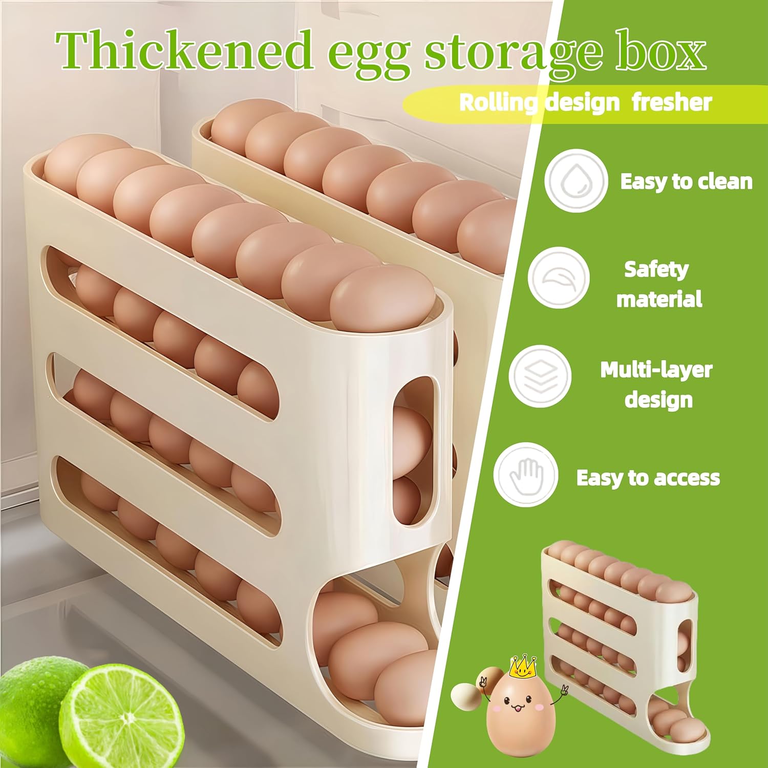 Space-Saving Automatic Rolling Egg Dispenser, 4-Layer Refrigerator Egg Rack, Holds Up to 30 Eggs, Ideal for Kitchen Organization, Refrigerator Storage