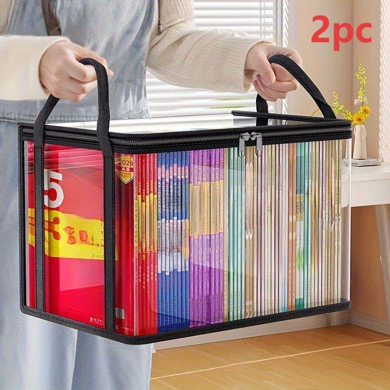 Heavy-duty transparent book storage bag - sturdy handle design, zippered folder protective cover, suitable for home, office, school and library - ideal for storing books, magazines, reports and presentations, a must-have for home organization