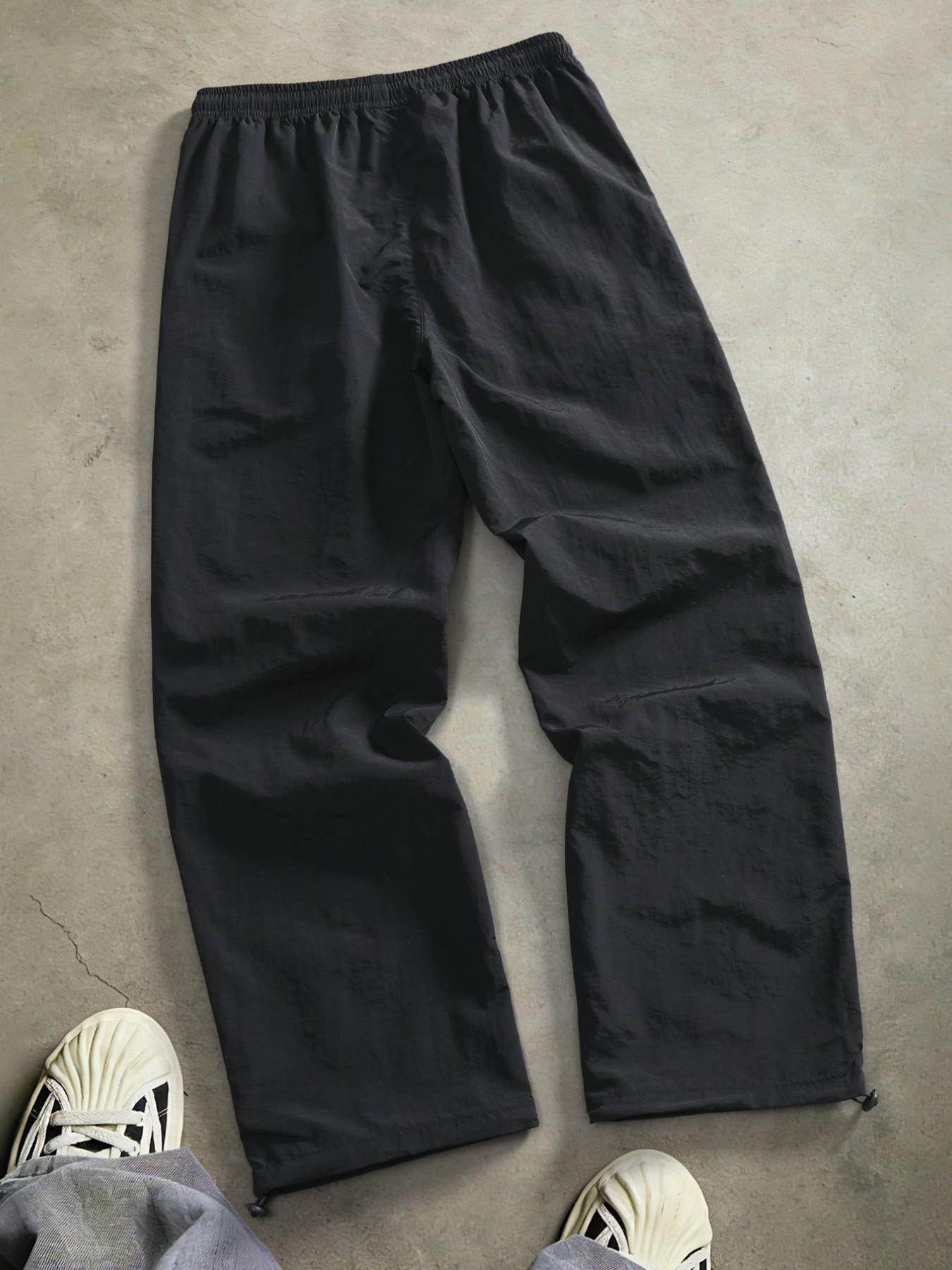 Men's Slim-Fit Polyester Casual Pants, Elastic Waistband, Drawstring Ankle Cuffs, Outer Pockets, Spring Fall Streetwear