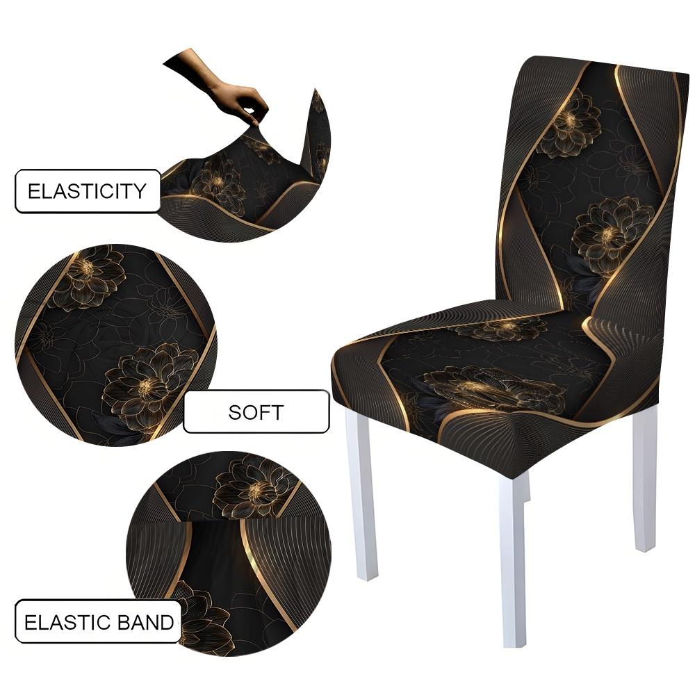 5/7-piece 2D Flat Printing Black - gold Floral Curve Splicing Printing Pattern Tablecloth and Chair Cover Set, for dining table and chair decoration, perfect for home, holiday gatherings, restaurants, and parties.