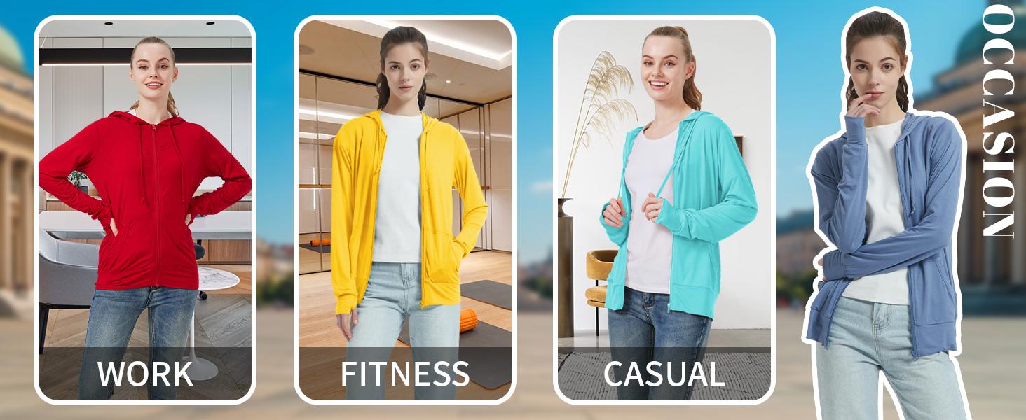 LETAOTAO Womens' Lightweight Zip Up Hoodies Stretch Thin Summer Jackets For Women