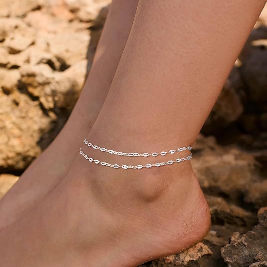 Tewiky Lips Ankle Bracelets for Women Dainty Waterproof Layered Anklets Trendy Waterproof Fashion Jewelry Gifts for Women For Summer Rhodium Plated