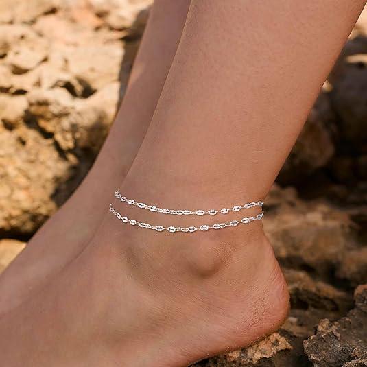 Tewiky Lips Ankle Bracelets for Women Dainty Waterproof Layered Anklets Trendy Waterproof Fashion Jewelry Gifts for Women For Summer Rhodium Plated