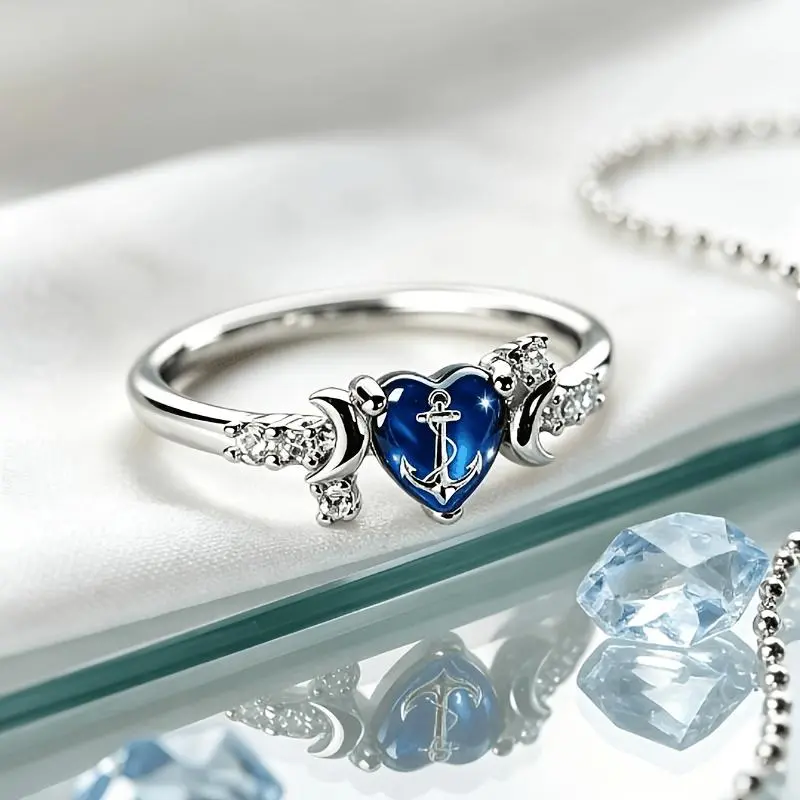 Women's Nautical Anchor Ring - Hypoallergenic Heart Anchor Suitable for Casual Attire, Valentine's Gifts, Christmas & Thanksgiving Jewelry, Non-Metal Collectible Accessory for Sensitive Skin, Year-Round Nautical Style