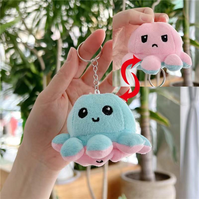 Reversible Octopus Plush Keychain Flip Octopus Doll Soft Stuffed Pendant Cute Double Sided Flip Octopus Key Ring Toy Gift