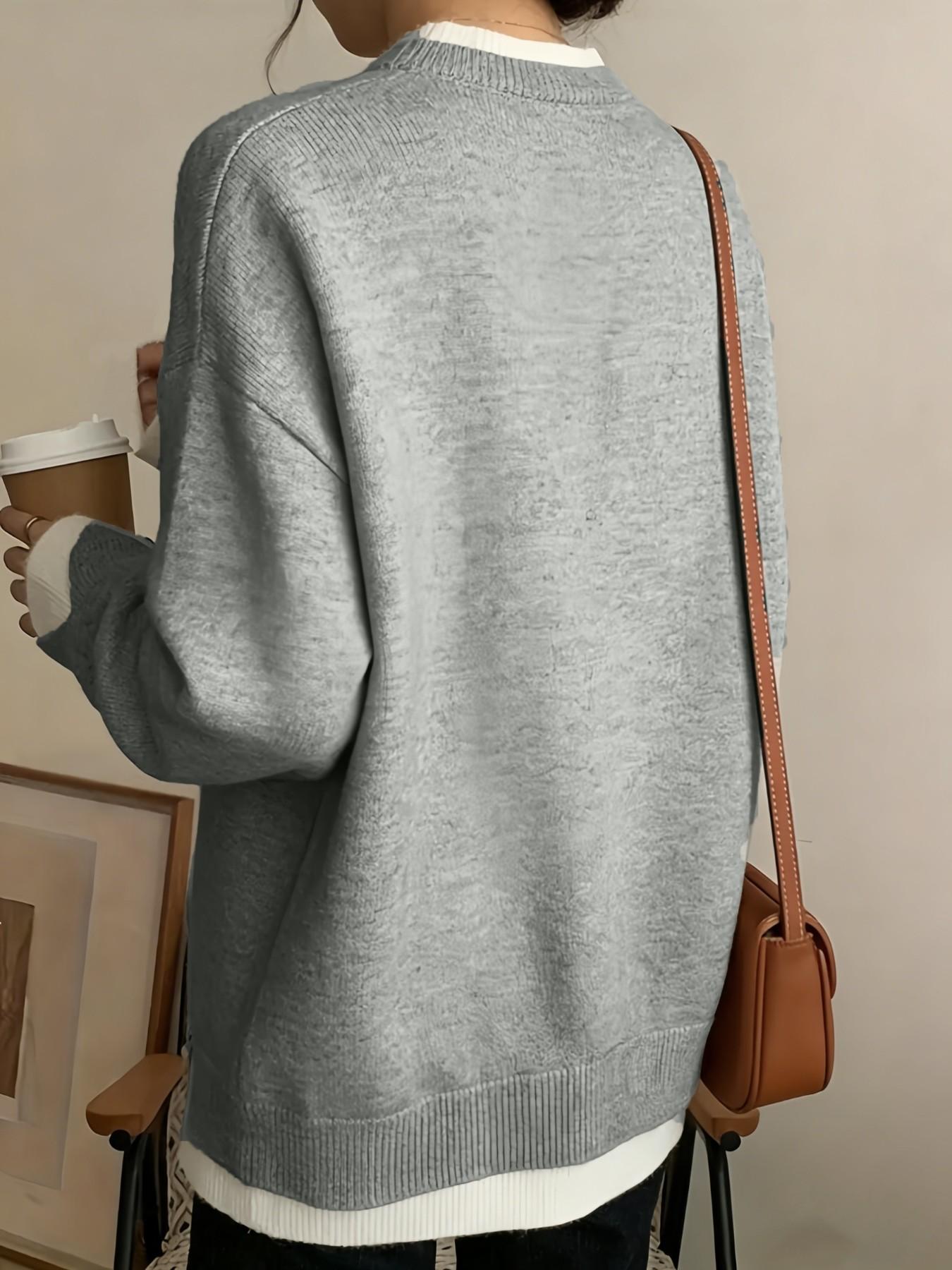 Women's Plus Size Fit Two-Piece Colorblock Long Sleeve Knit Pullover Sweater Knitwear, Elegant Casual Fashion for Spring Summer Fall Winter